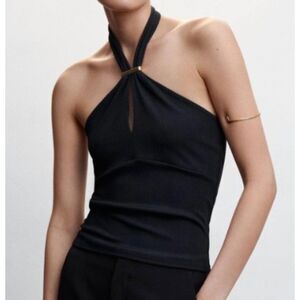MNG Mango open back ribbed halter top